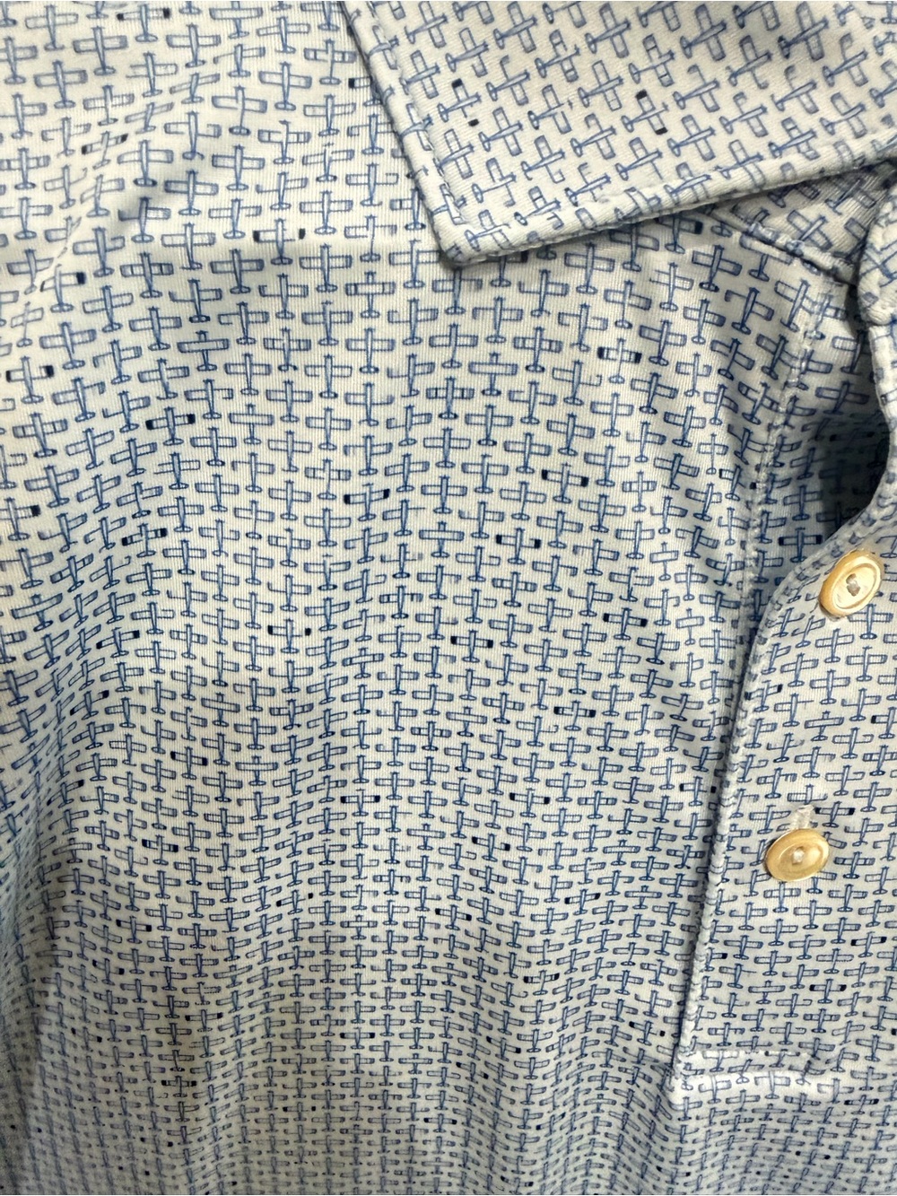 Peter Millar Airplane Men's Blue Patterned Short-Sleeve Shirt